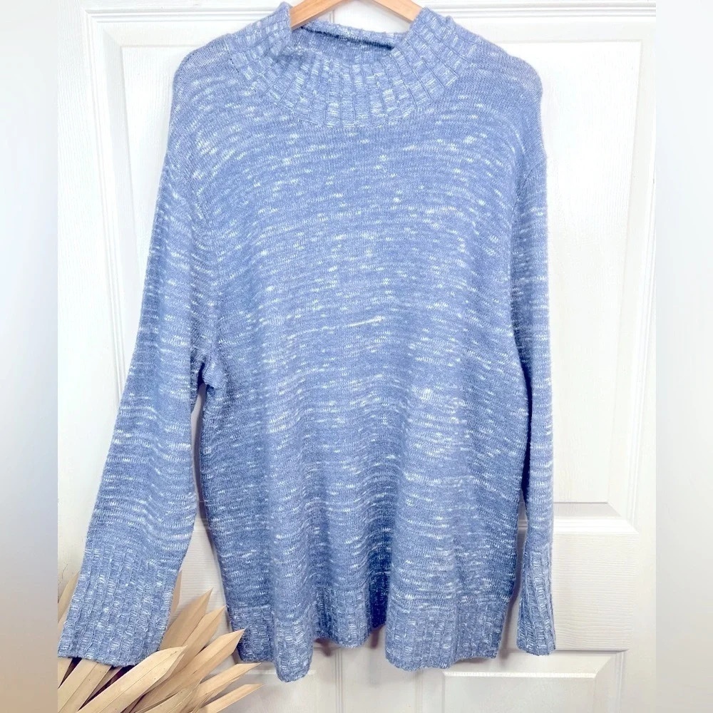 Nic + Zoe Women's Blue Pullover Sweater Mock Neck Long Sleeve Casual Size XXL